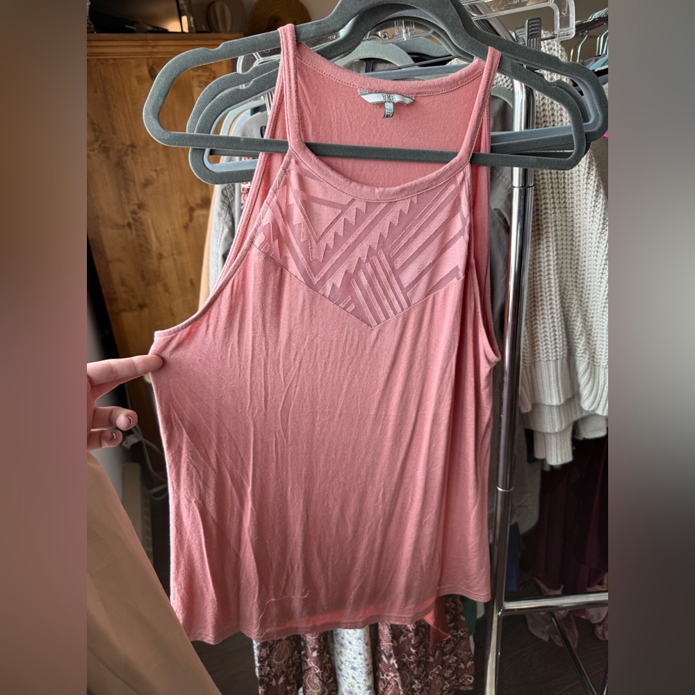 BKE Pink Asymmetrical Graphic Tank Top